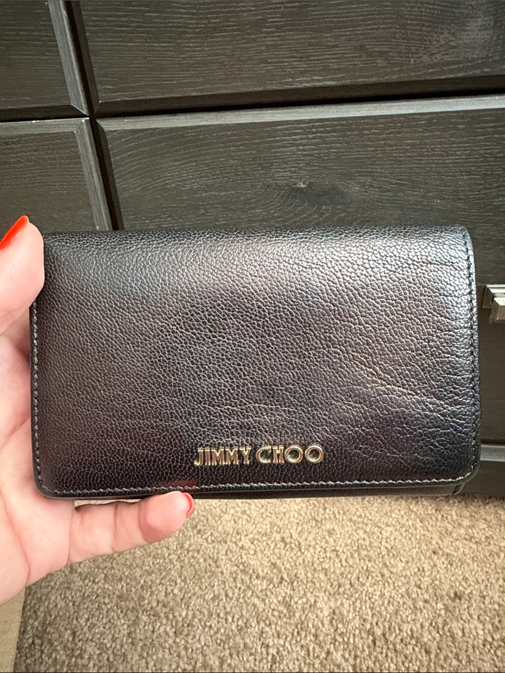 Jimmy Choo Black Leather Card Holder with Gold Logo